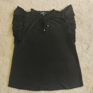 Lush Black Ruffled Flutter Sleeve Blouse